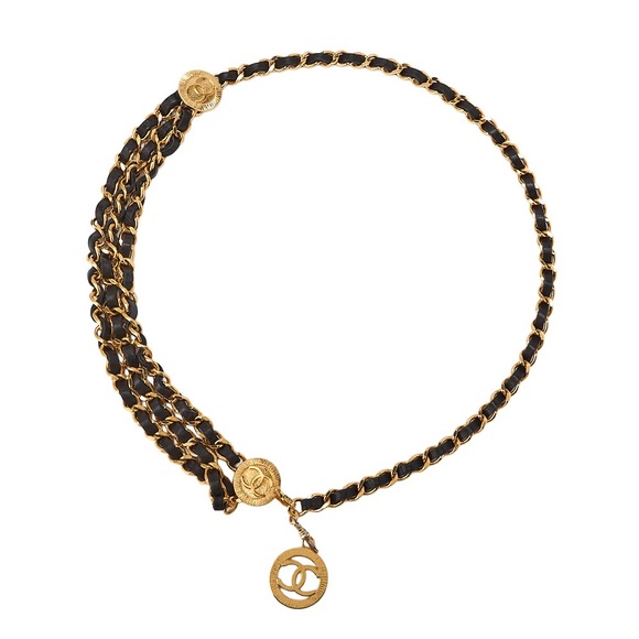 Authentic CHANEL vintage leather link charm belt 1984